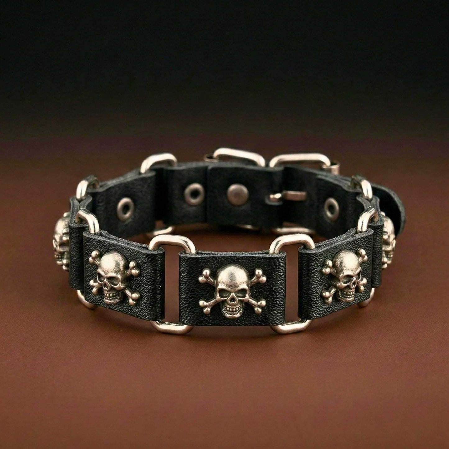 HELLBOUND SKULL - 23mm Genuine Leather Bracelet with Stainless Steel Buckle Clasp for Men & Boys (8 to 9 inch) — Leather Bracelet for Men | THE MEN THING