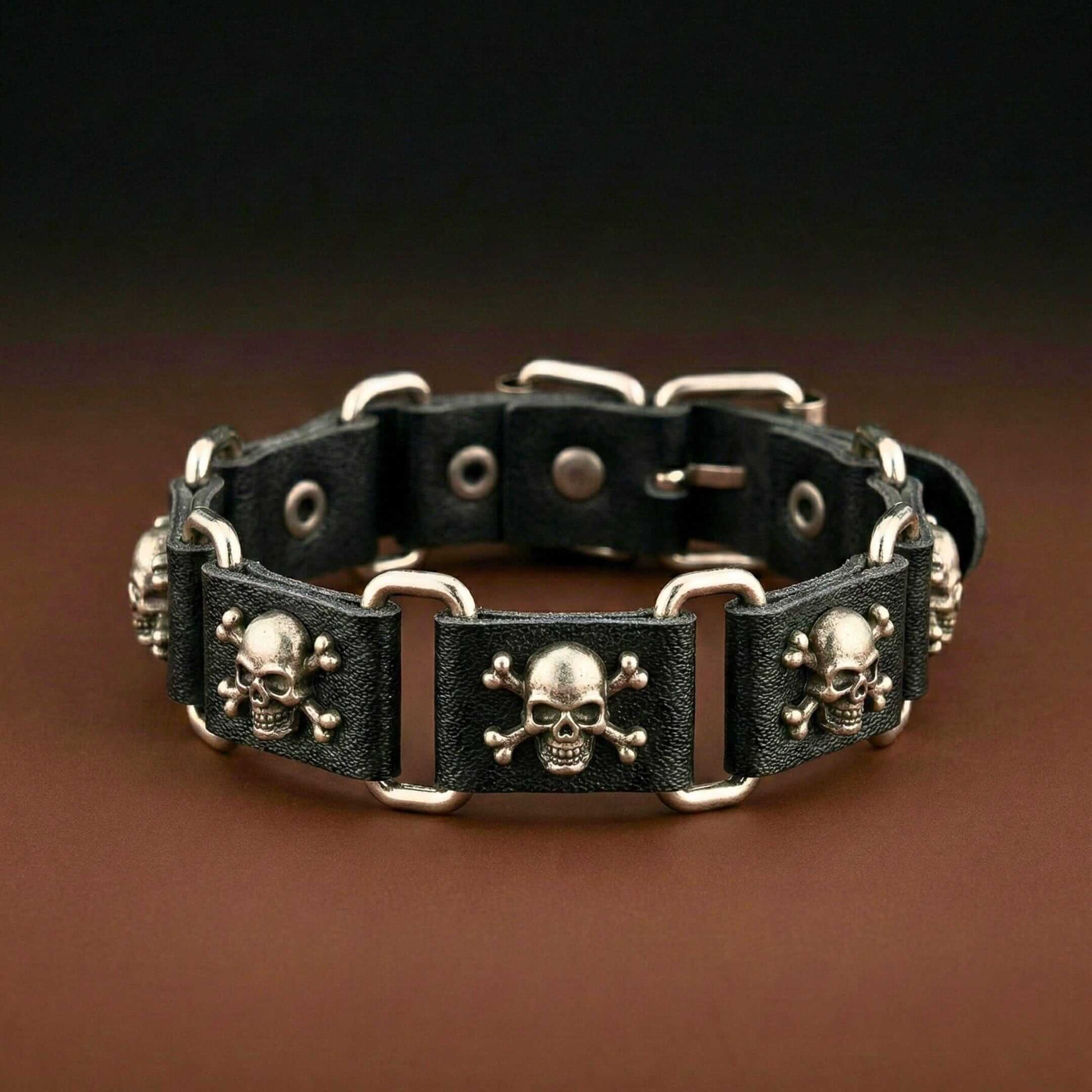 HELLBOUND SKULL - 23mm Genuine Leather Bracelet with Stainless Steel Buckle Clasp for Men & Boys (8 to 9 inch) — Leather Bracelet for Men | THE MEN THING