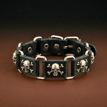 HELLBOUND SKULL - 23mm Genuine Leather Bracelet with Stainless Steel Buckle Clasp for Men & Boys (8 to 9 inch) — Leather Bracelet for Men | THE MEN THING