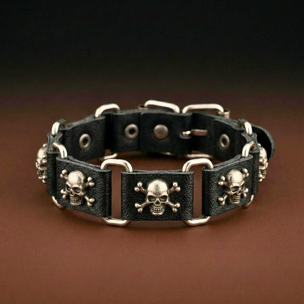 HELLBOUND SKULL - 23mm Genuine Leather Bracelet with Stainless Steel Buckle Clasp for Men & Boys (8 to 9 inch)