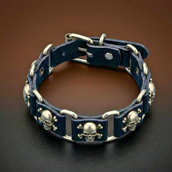 HELLBOUND SKULL - 23mm Genuine Leather Bracelet with Stainless Steel Buckle Clasp for Men & Boys (8 to 9 inch)