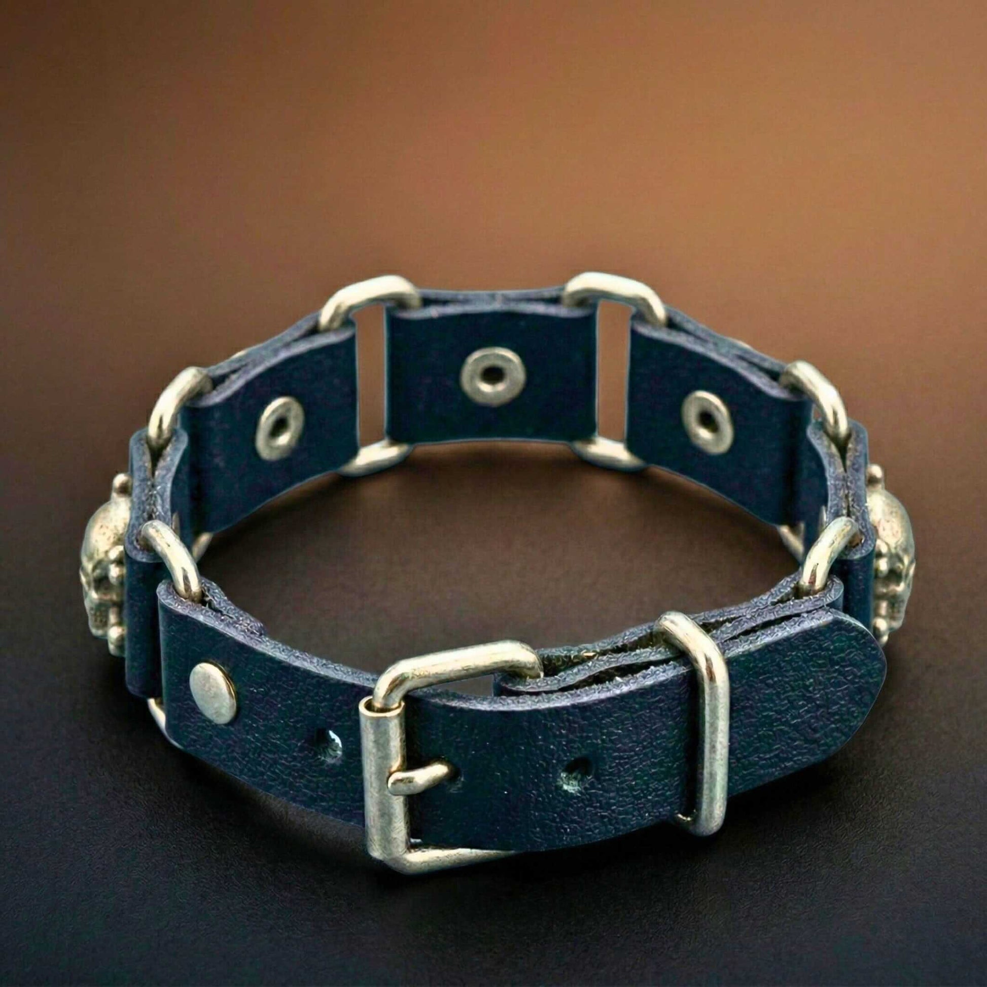 HELLBOUND SKULL - 23mm Genuine Leather Bracelet with Stainless Steel Buckle Clasp for Men & Boys (8 to 9 inch) — Leather Bracelet for Men | THE MEN THING