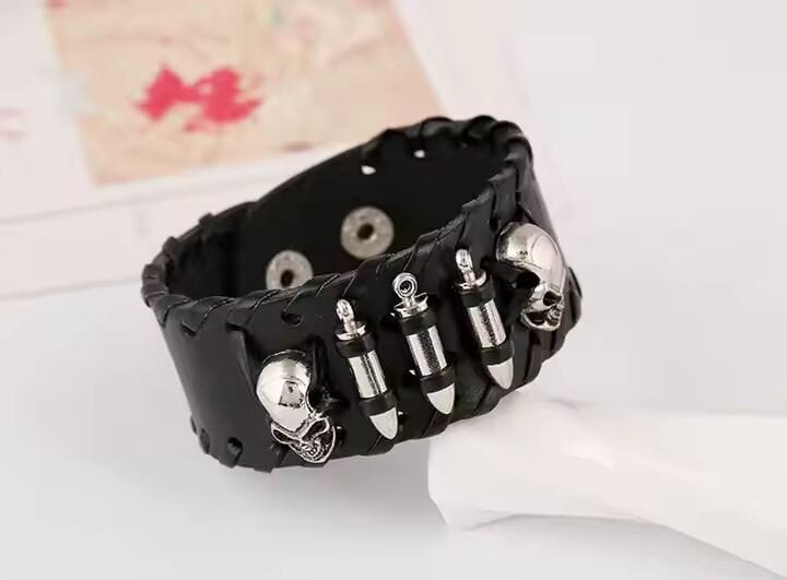 HELLBOUND WARRIOR BLACK BAND - Genuine Braided Leather Bracelet Set for Men & Boys (8 inch) - THE MEN THING