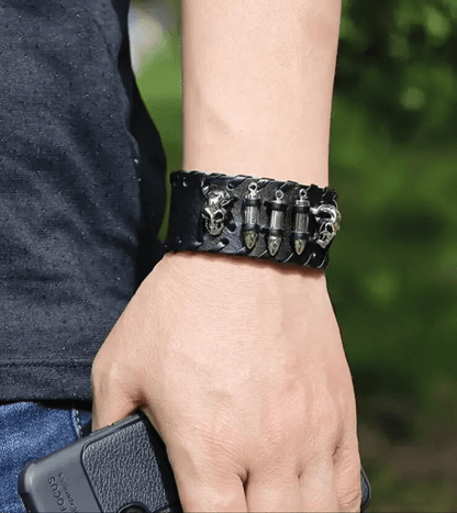 HELLBOUND WARRIOR BLACK BAND - Genuine Braided Leather Bracelet Set for Men & Boys (8 inch) - THE MEN THING