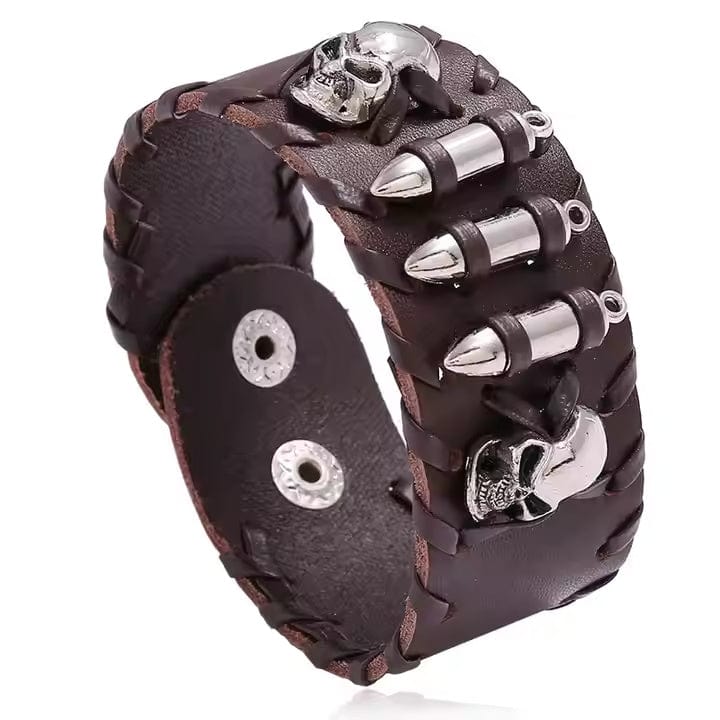 HELLBOUND WARRIOR BROWN BAND - Genuine Braided Leather Bracelet Set for Men & Boys (8 inch) - THE MEN THING