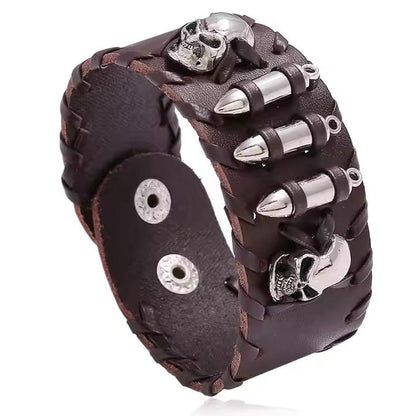 HELLBOUND WARRIOR BROWN BAND - Genuine Braided Leather Bracelet Set for Men & Boys (8 inch) - THE MEN THING
