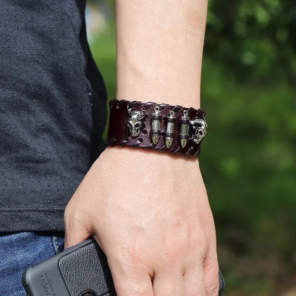 HELLBOUND WARRIOR BROWN BAND - Genuine Braided Leather Bracelet Set for Men & Boys (8 inch) - THE MEN THING
