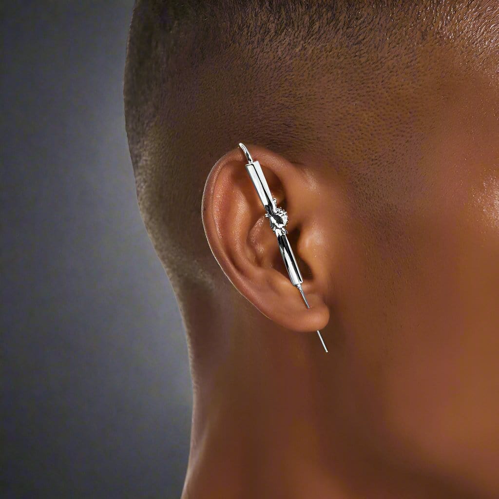 HELPING HAND - Pure Titanium Steel Ear Crawler Hook Pin Cuff Earrings for Men & Boys (2 Pcs) - THE MEN THING