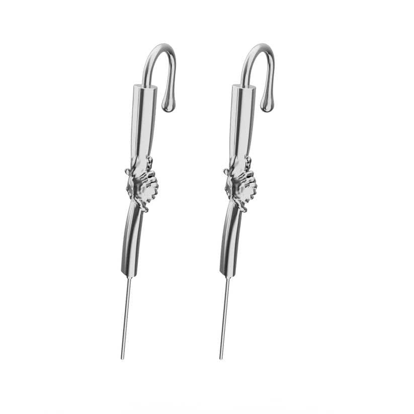 HELPING HAND - Pure Titanium Steel Ear Crawler Hook Pin Cuff Earrings for Men & Boys (2 Pcs) - THE MEN THING