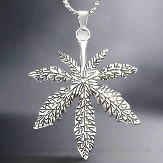 HEMP-LEAF - Alloy Pendant with Pure Stainless Steel  24inch Round Box Chain, European trending Style for Men & Boys - THE MEN THING