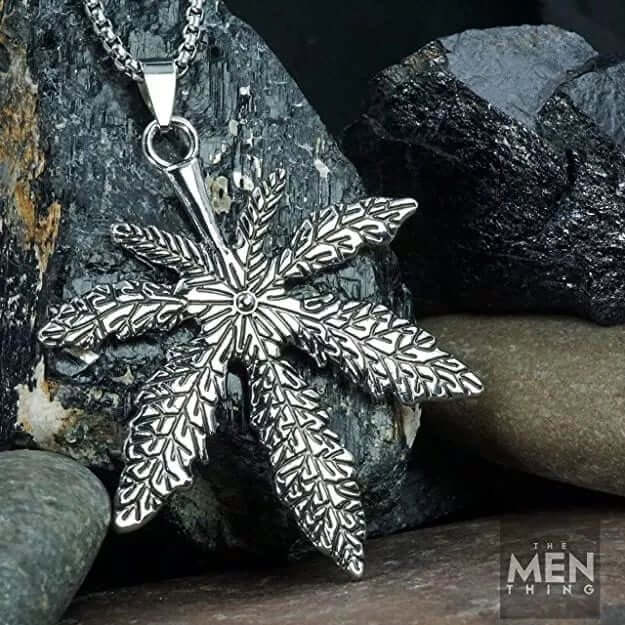 HEMP-LEAF - Alloy Pendant with Pure Stainless Steel  24inch Round Box Chain, European trending Style for Men & Boys - THE MEN THING