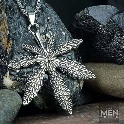 HEMP-LEAF - Alloy Pendant with Pure Stainless Steel  24inch Round Box Chain, European trending Style for Men & Boys - THE MEN THING