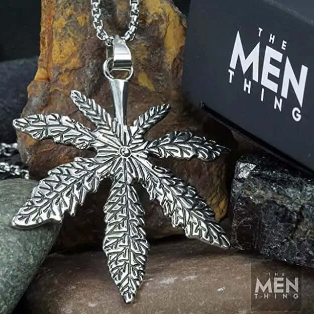 HEMP-LEAF - Alloy Pendant with Pure Stainless Steel  24inch Round Box Chain, European trending Style for Men & Boys - THE MEN THING