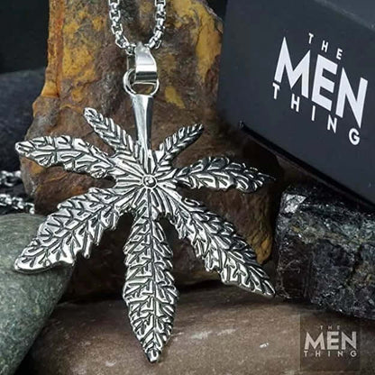 HEMP-LEAF - Alloy Pendant with Pure Stainless Steel  24inch Round Box Chain, European trending Style for Men & Boys - THE MEN THING