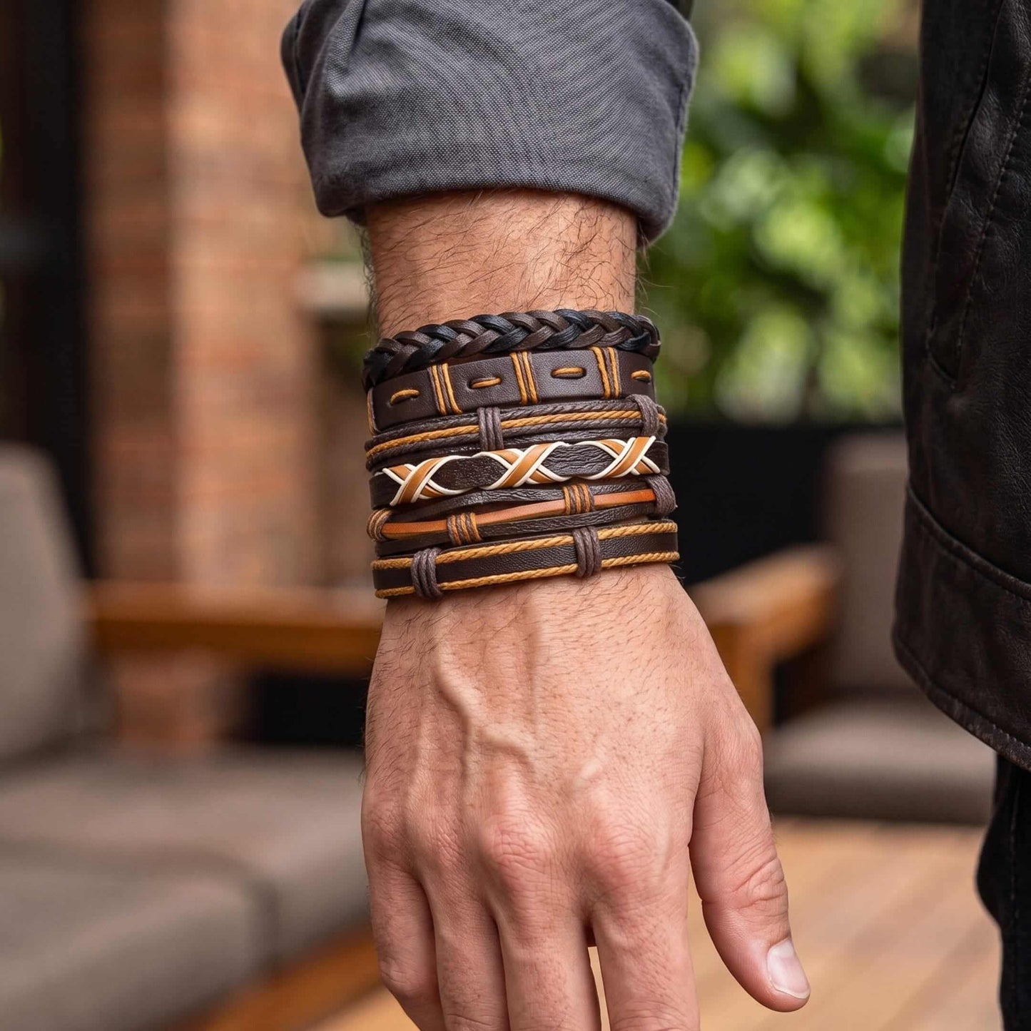 HERITAGE WEAVE - 6 Pcs Genuine Leather Adjustable Bracelet for Men & Boys — Leather Bracelet for Men | THE MEN THING
