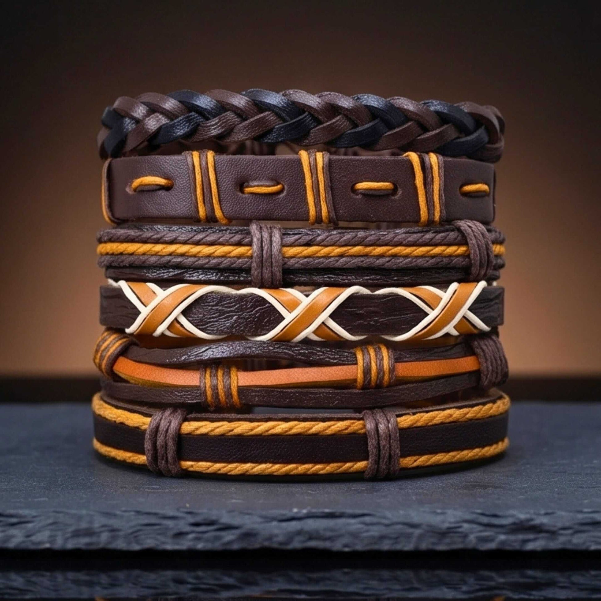HERITAGE WEAVE - 6 Pcs Genuine Leather Adjustable Bracelet for Men & Boys — Leather Bracelet for Men | THE MEN THING