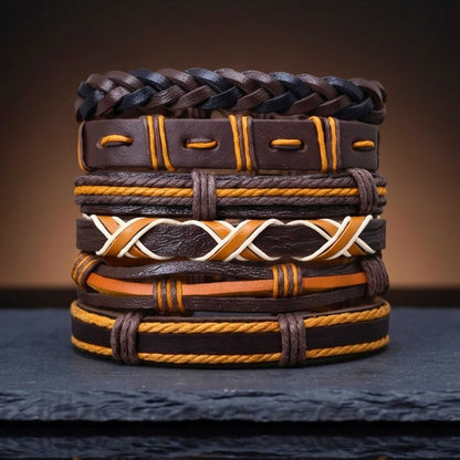 HERITAGE WEAVE - 6 Pcs Genuine Leather Adjustable Bracelet for Men & Boys — Leather Bracelet for Men | THE MEN THING