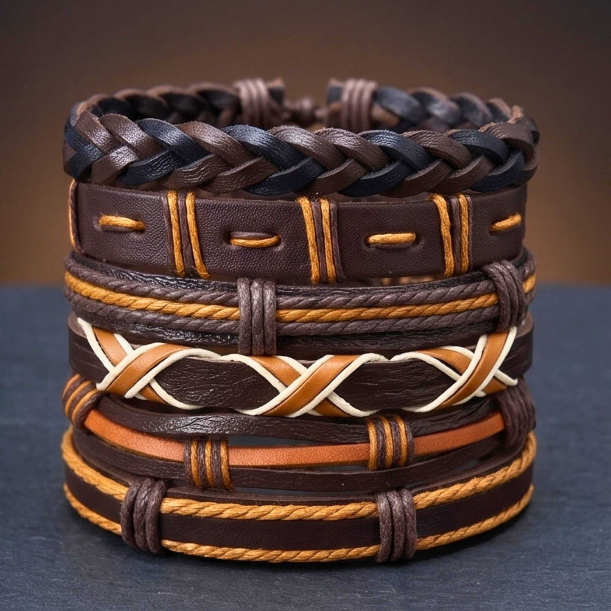 HERITAGE WEAVE - 6 Pcs Genuine Leather Adjustable Bracelet for Men & Boys — Leather Bracelet for Men | THE MEN THING