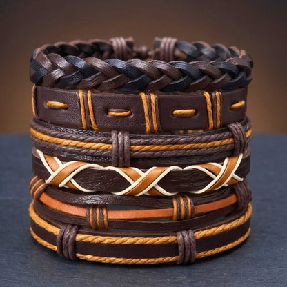 HERITAGE WEAVE - 6 Pcs Genuine Leather Adjustable Bracelet for Men & Boys — Leather Bracelet for Men | THE MEN THING