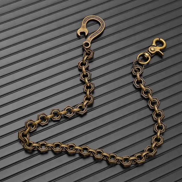 HEX FORGE - Antique Bronze 15mm Titanium Steel Skull Heavy Biker Chain for Jeans with Lobster Clasps for Men & Boys - 19 inch