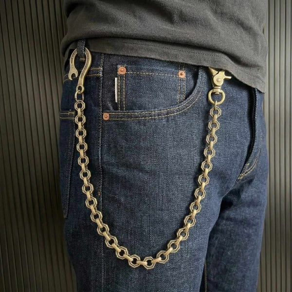 HEX FORGE - Antique Bronze 15mm Titanium Steel Skull Heavy Biker Chain for Jeans with Lobster Clasps for Men & Boys - 19 inch