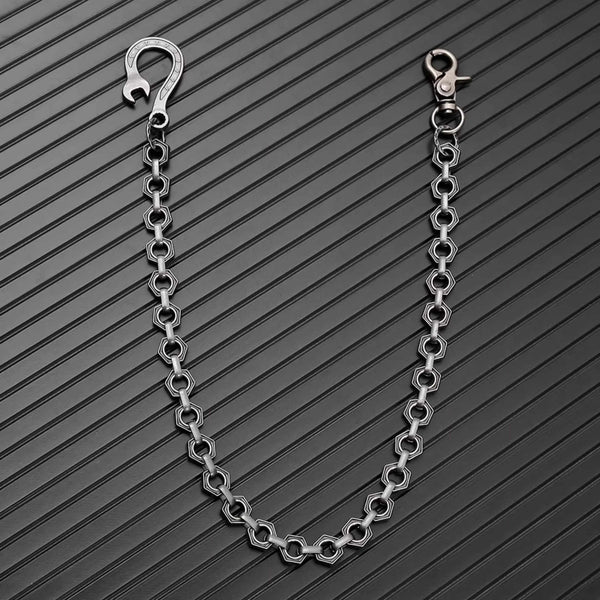 HEX FORGE - Antique Gunmetal 15mm Titanium Steel Skull Heavy Biker Chain for Jeans with Lobster Clasps for Men & Boys - 19 inch