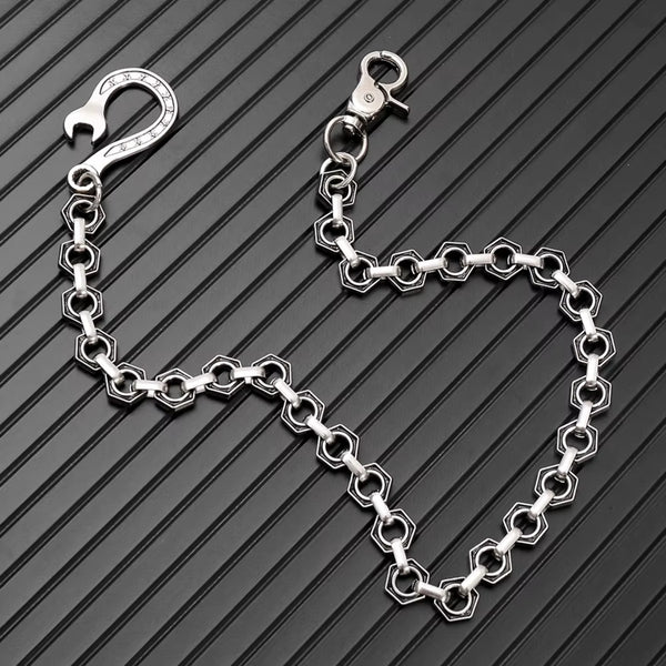 HEX FORGE - Antique Steel 15mm Titanium Steel Skull Heavy Biker Chain for Jeans with Lobster Clasps for Men & Boys - 19 inch