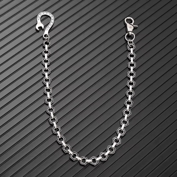 HEX FORGE - Antique Steel 15mm Titanium Steel Skull Heavy Biker Chain for Jeans with Lobster Clasps for Men & Boys - 19 inch