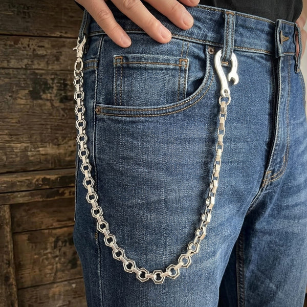 HEX FORGE - Antique Steel 15mm Titanium Steel Skull Heavy Biker Chain for Jeans with Lobster Clasps for Men & Boys - 19 inch