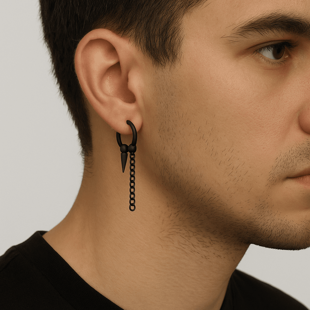 HEX SPIKE BLACK - Pure Titanium Steel Hoop Earrings for Men & Boys (2pcs) - THE MEN THING
