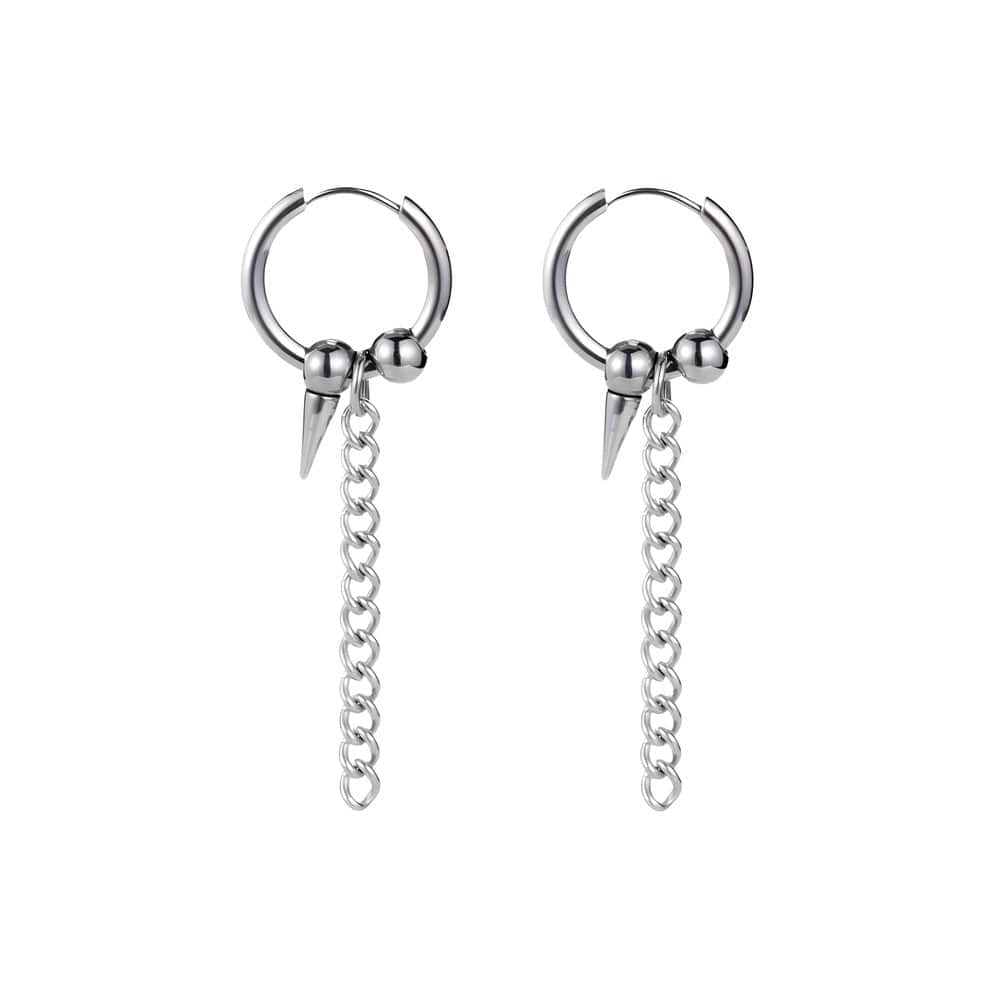 HEX SPIKE SILVER - Pure Titanium Steel Hoop Earrings for Men & Boys (2pcs) - THE MEN THING