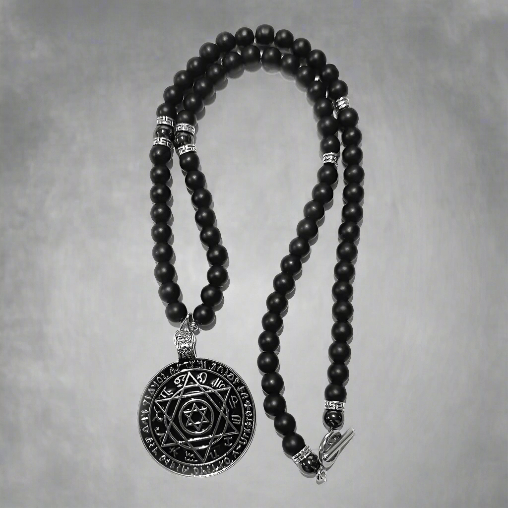 HEXAGRAM - 8mm Black Natural Onyx Beads Necklace for Men & Boys (24 inch) - THE MEN THING