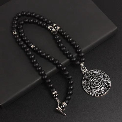 HEXAGRAM - 8mm Black Natural Onyx Beads Necklace for Men & Boys (24 inch) - THE MEN THING