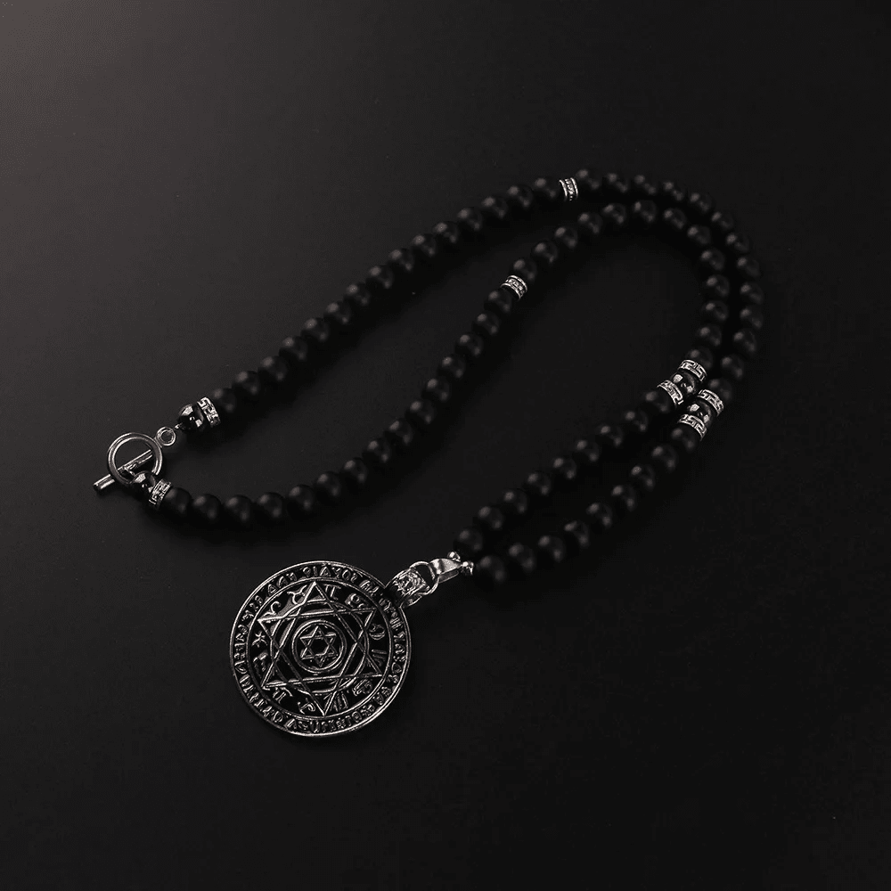 HEXAGRAM - 8mm Black Natural Onyx Beads Necklace for Men & Boys (24 inch) - THE MEN THING