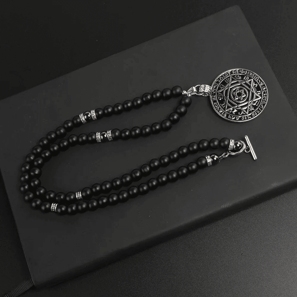 HEXAGRAM - 8mm Black Natural Onyx Beads Necklace for Men & Boys (24 inch) - THE MEN THING