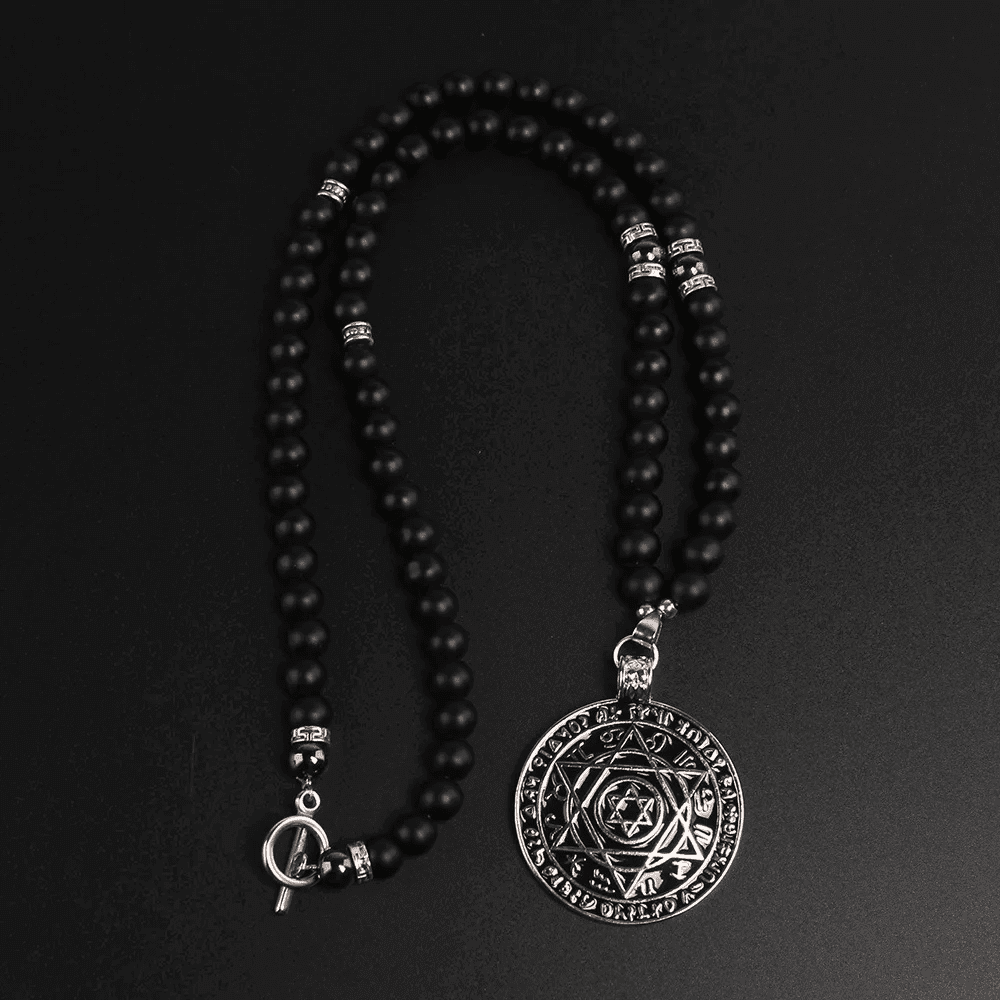HEXAGRAM - 8mm Black Natural Onyx Beads Necklace for Men & Boys (24 inch) - THE MEN THING