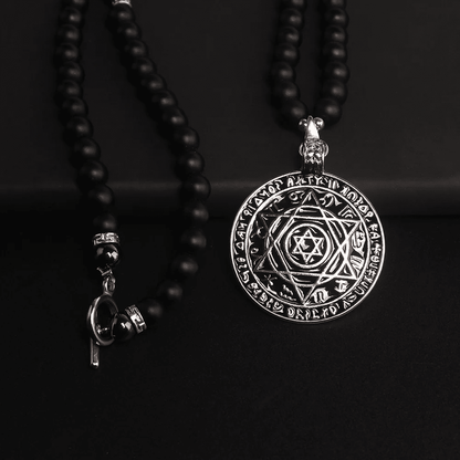 HEXAGRAM - 8mm Black Natural Onyx Beads Necklace for Men & Boys (24 inch) - THE MEN THING