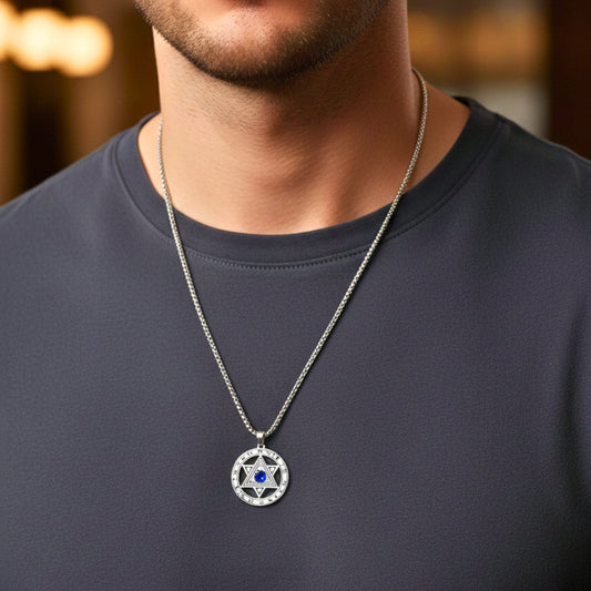 HEXAGRAM SEAL - 27mm Pure Titanium Steel Pendant with 23inch Round Box 4mm Chain for Men & Boys - THE MEN THING