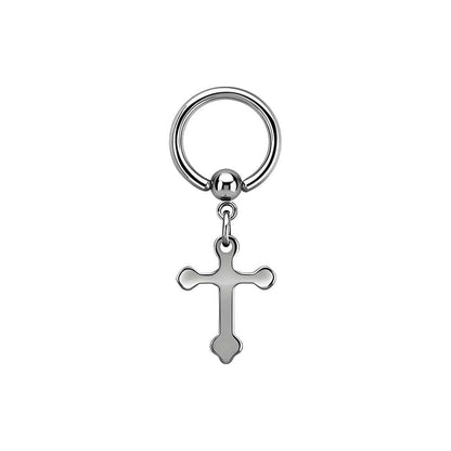 HEXED CRUCIFIX SILVER - Pure Titanium Steel Hoop Earrings for Men & Boys (2pcs) - THE MEN THING