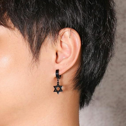 HEXSTAR BLACK - Pure Titanium Steel Ear Hoop Earrings for Men & Boys (2 Pcs) - THE MEN THING