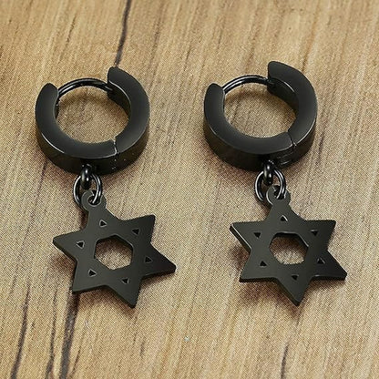 HEXSTAR BLACK - Pure Titanium Steel Ear Hoop Earrings for Men & Boys (2 Pcs) - THE MEN THING