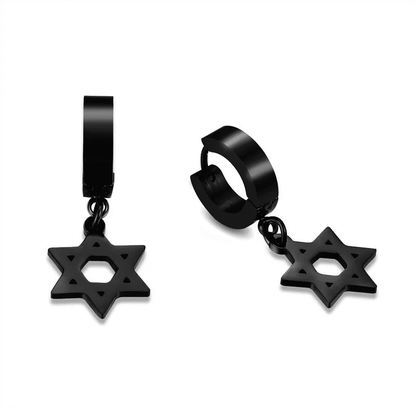 HEXSTAR BLACK - Pure Titanium Steel Ear Hoop Earrings for Men & Boys (2 Pcs) - THE MEN THING