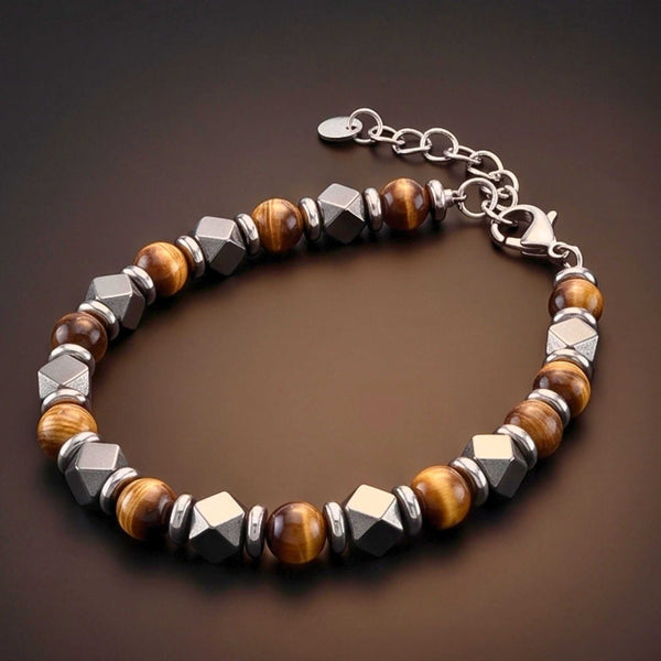 HEXSTONE TIGER - 7mm Beads Bracelet with Natural Stone - 7.5 to 8.5 inch Adjustable Bracelet