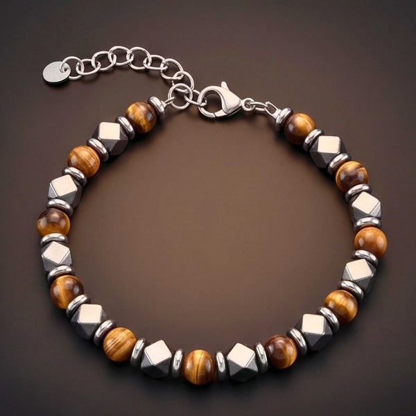 HEXSTONE TIGER - 7mm Beads Bracelet with Natural Stone - 7.5 to 8.5 inch Adjustable Bracelet