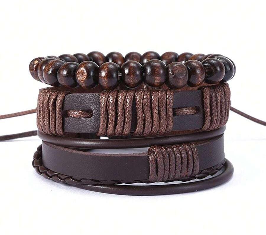 HIGHLAND CUFF - 3 Pcs Genuine Braided Leather Bracelet Set for Men & Boys (8 inch) - THE MEN THING