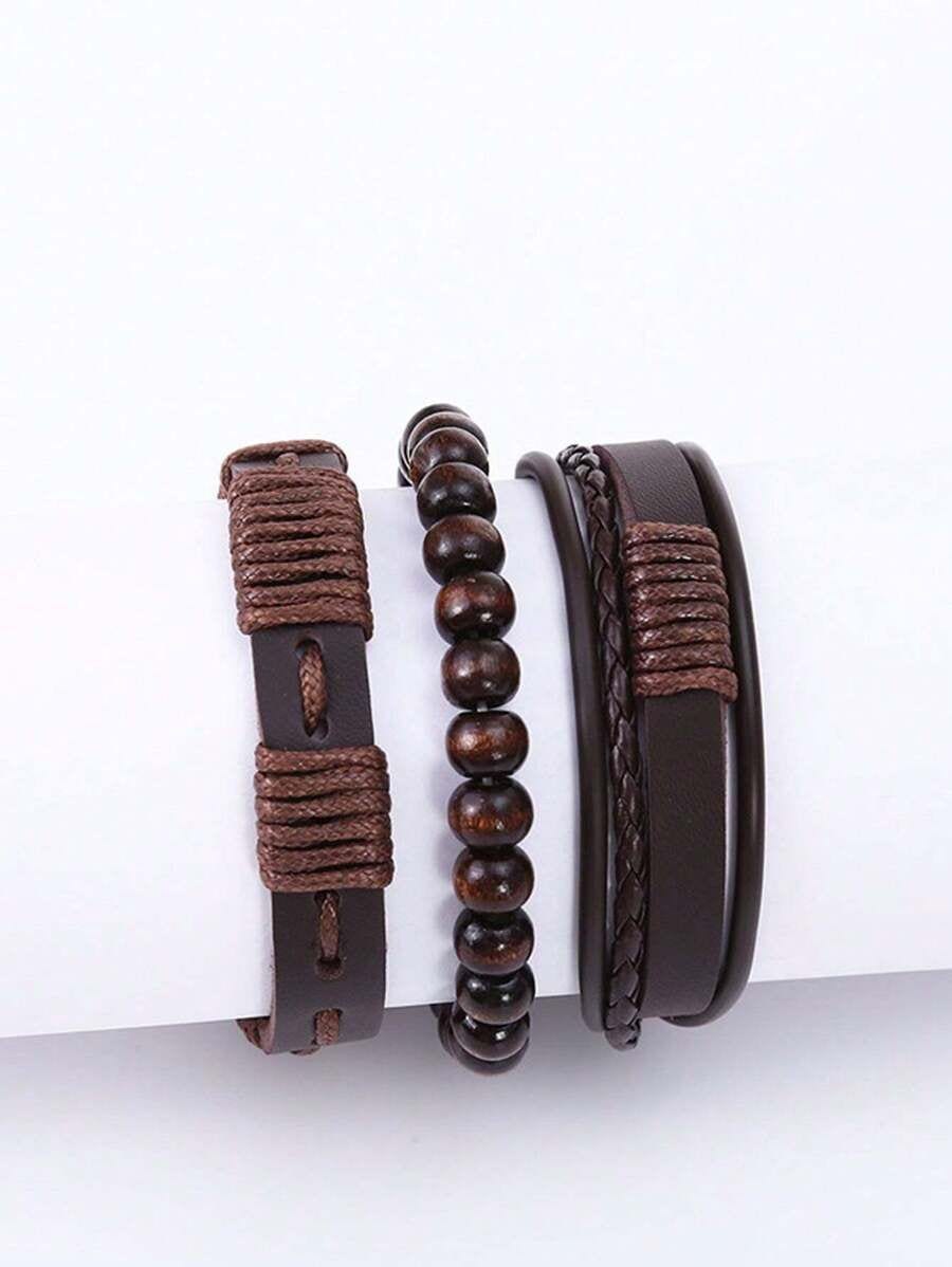 HIGHLAND CUFF - 3 Pcs Genuine Braided Leather Bracelet Set for Men & Boys (8 inch) - THE MEN THING