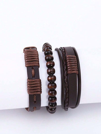 HIGHLAND CUFF - 3 Pcs Genuine Braided Leather Bracelet Set for Men & Boys (8 inch) - THE MEN THING
