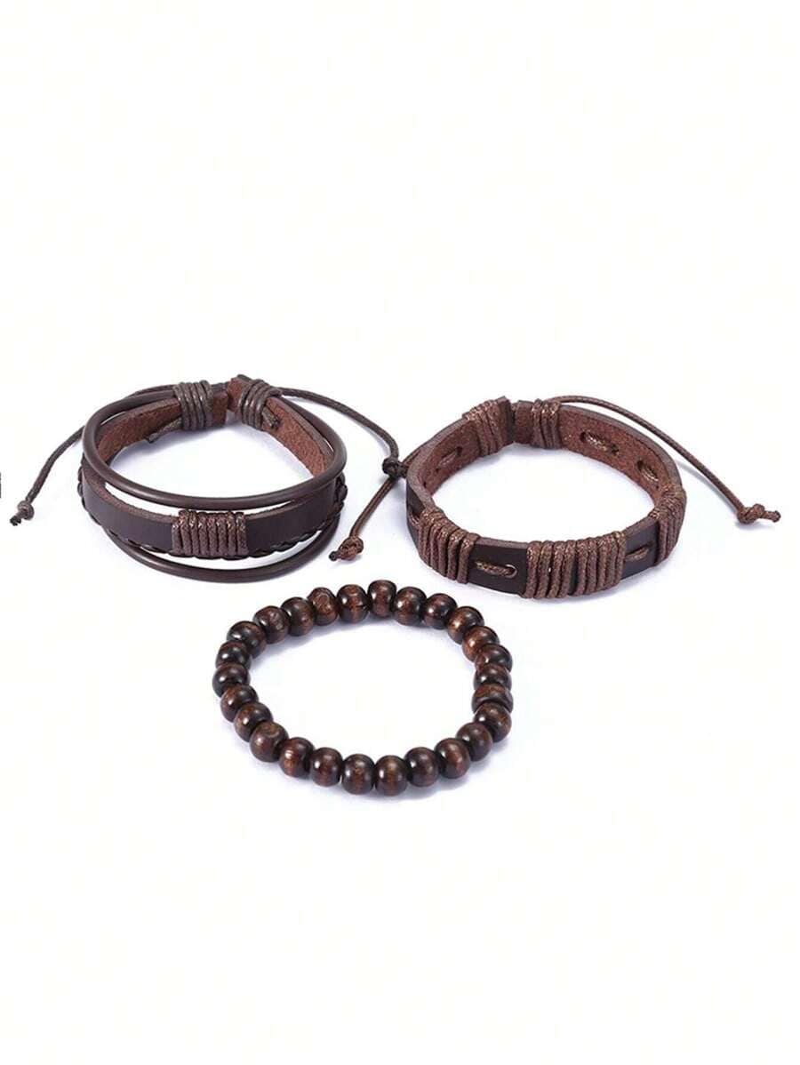 HIGHLAND CUFF - 3 Pcs Genuine Braided Leather Bracelet Set for Men & Boys (8 inch) - THE MEN THING