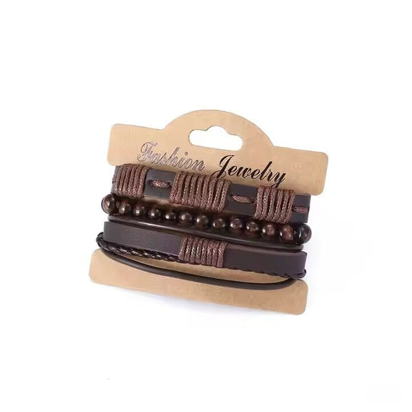 HIGHLAND CUFF - 3 Pcs Genuine Braided Leather Bracelet Set for Men & Boys (8 inch)