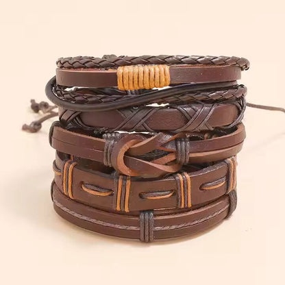 HISTORIC WEAVE -  5 Pcs Genuine Braided Leather Bracelet Set for Men & Boys (8 inch) - THE MEN THING